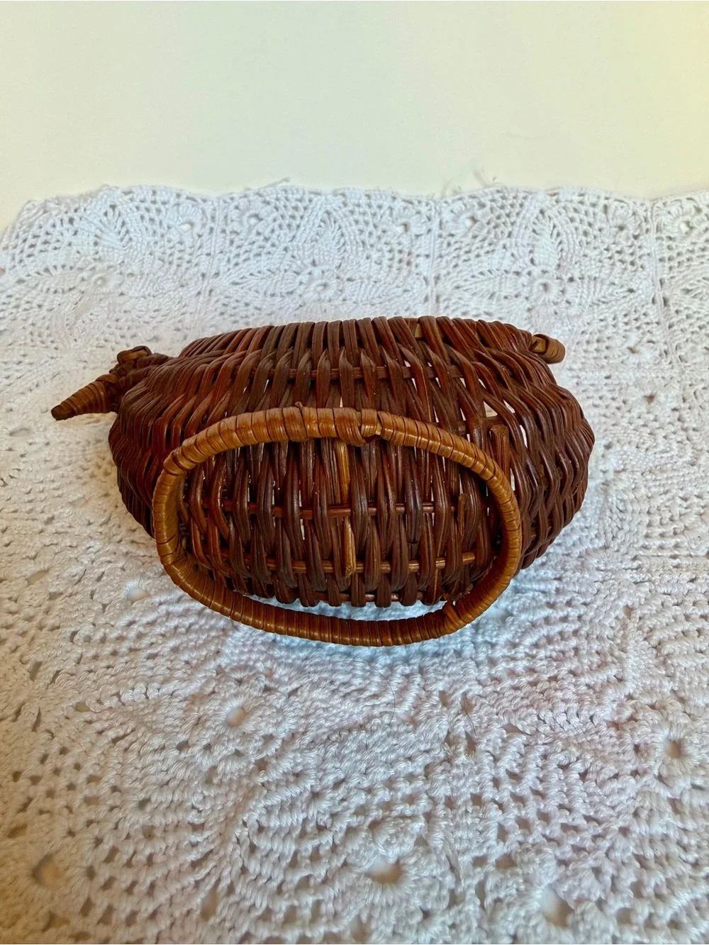 Vintage Handwoven Wicker Chicken Basket Rustic Farmhouse Easter Egg Decor
